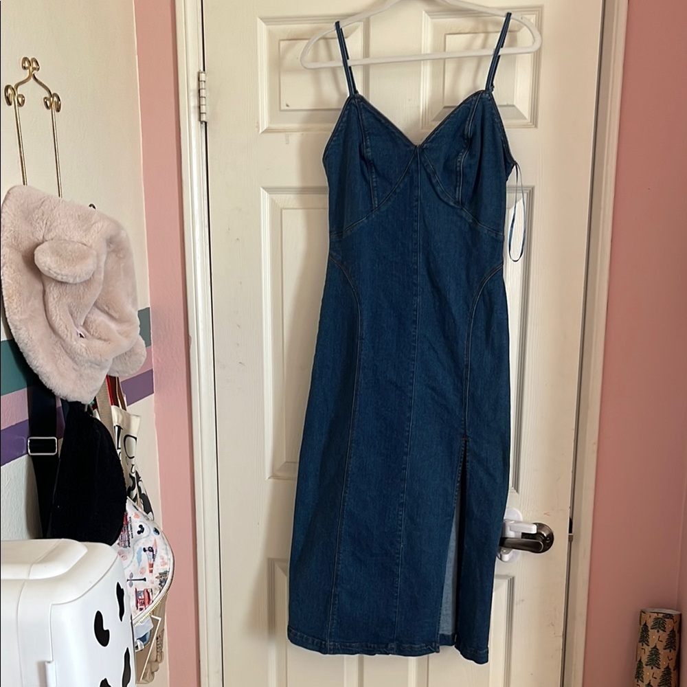 Blue Denim Spaghetti Strap Dress